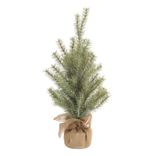 Green Glittered Pine Tree in Burlap
